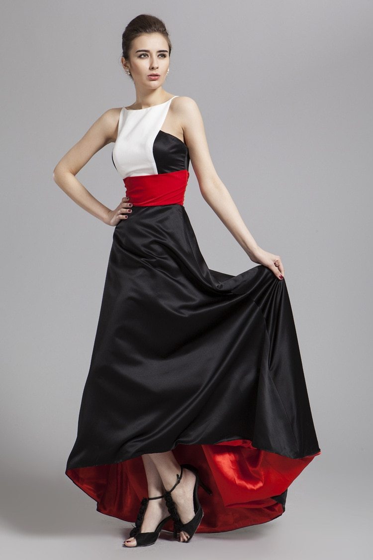 Runway Designer Dresses  Spaghetti Stripes Patchwork Color Block Hi-Low Party Prom Long Dresses Mssaz Desses