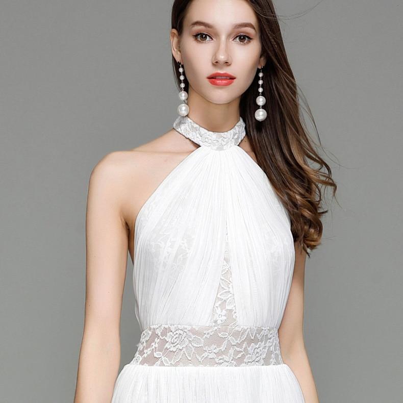 Runway Designer Dresses  Halter Sleeveless Embroidery Lace Open Back Long Party Prom Maxi Dresses Mssaz Desses