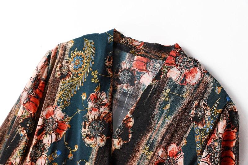 V Neck 3/4 Sleeves Printed Elastic Waist Elegant  Dresses Mssaz Desses