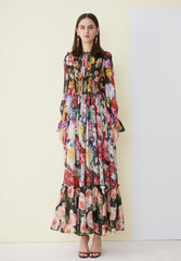 Floral Printed Ruffles Elegant Designer Casual Holiday Maxi Dresses Mssaz Desses