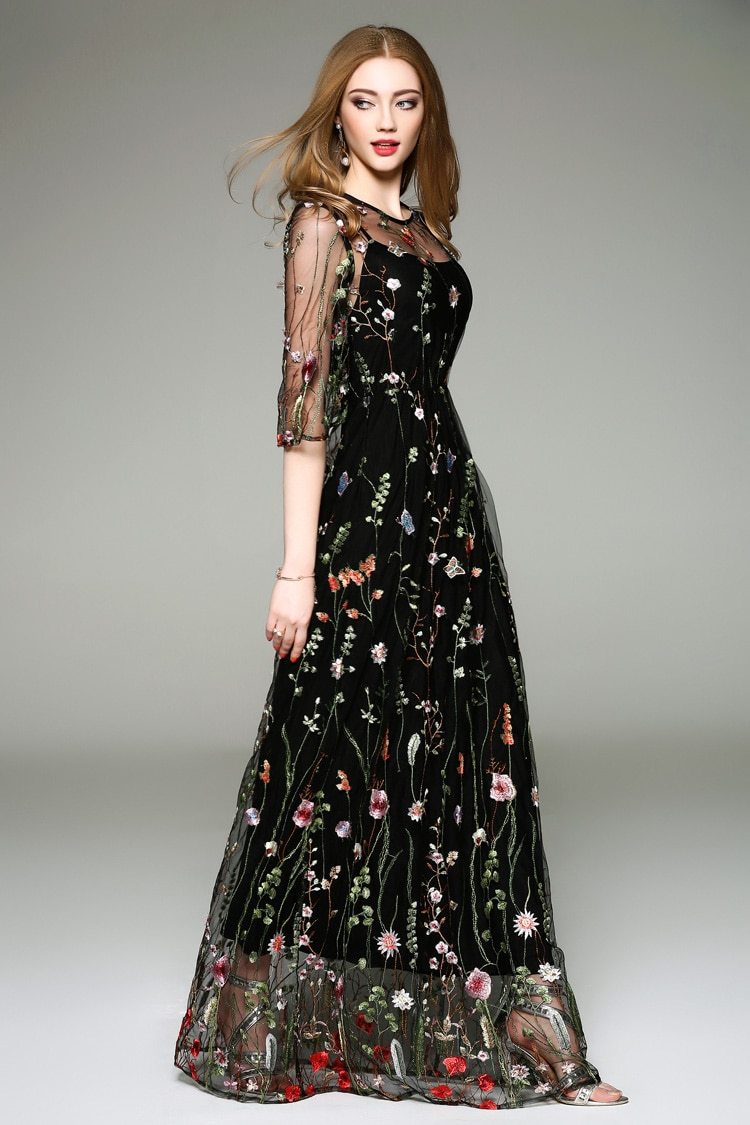 Spring  O Neck Long Sleeves Maxi Dresses Mssaz Desses