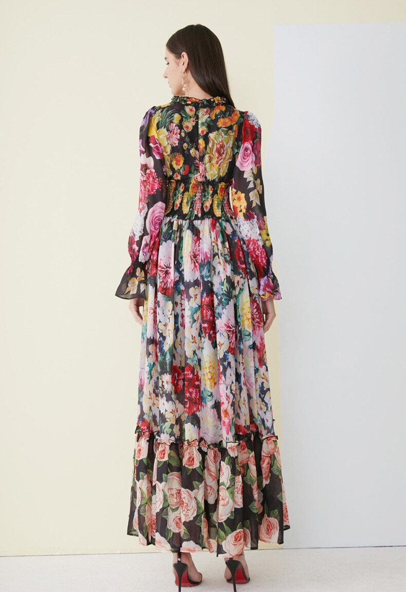 Floral Printed Ruffles Elegant Designer Casual Holiday Maxi Dresses Mssaz Desses