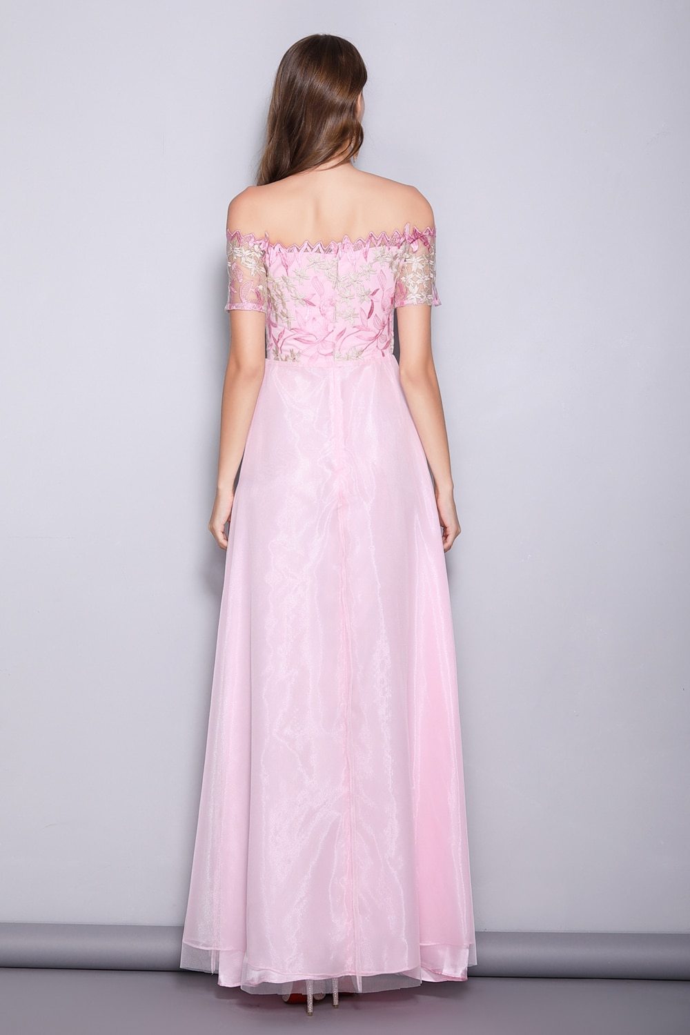 Runway Designer Dresses  Slash Neck Line Embroidery Bodice Patchwork Prom Long Party Dresses Mssaz Desses
