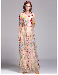 Embroidery Layered Floral Maxi Dresses Mssaz Desses