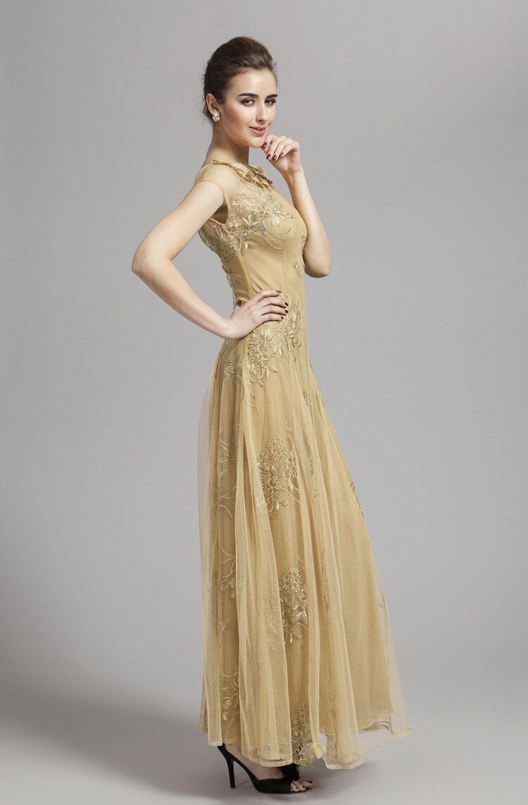 Scoop Neckline Embroidery Sequined A Line Long Prom Party Designer Dresses Mssaz Desses