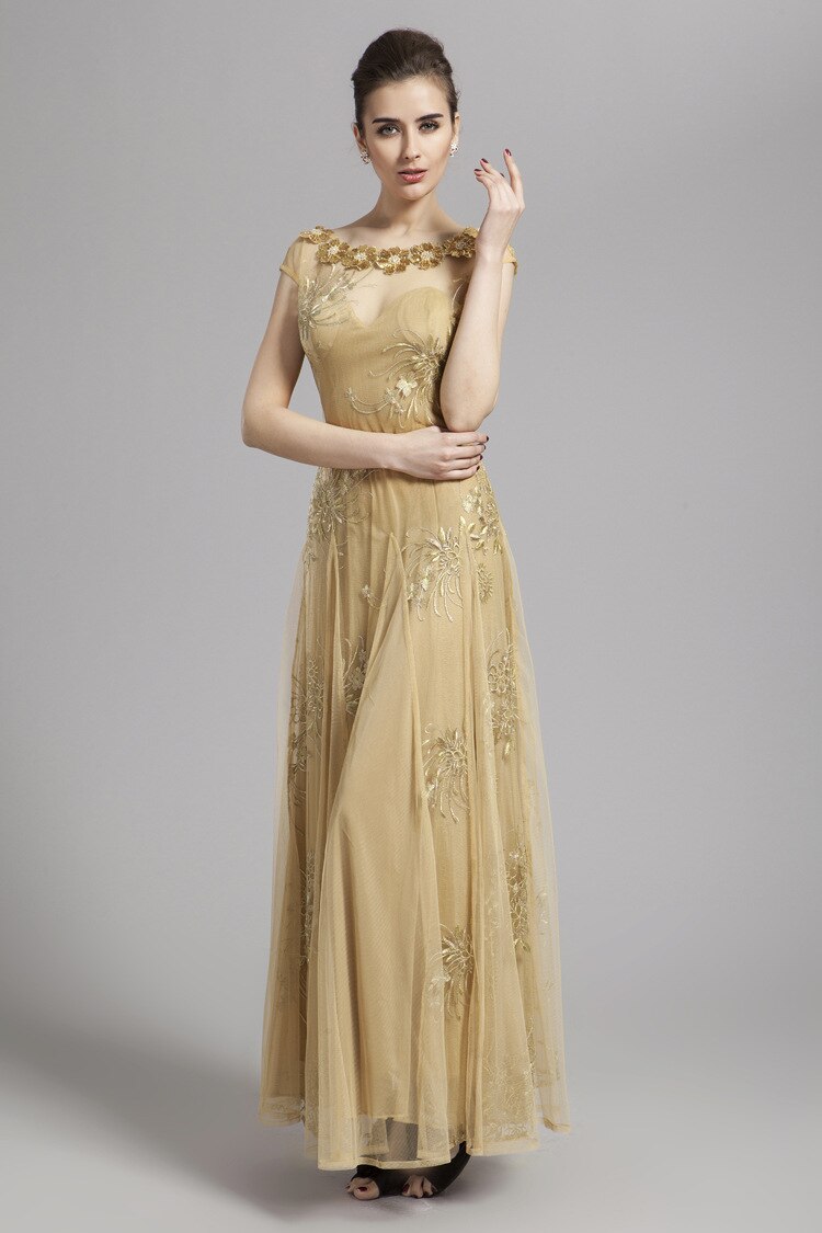 Scoop Neckline Embroidery Sequined A Line Long Prom Party Designer Dresses Mssaz Desses