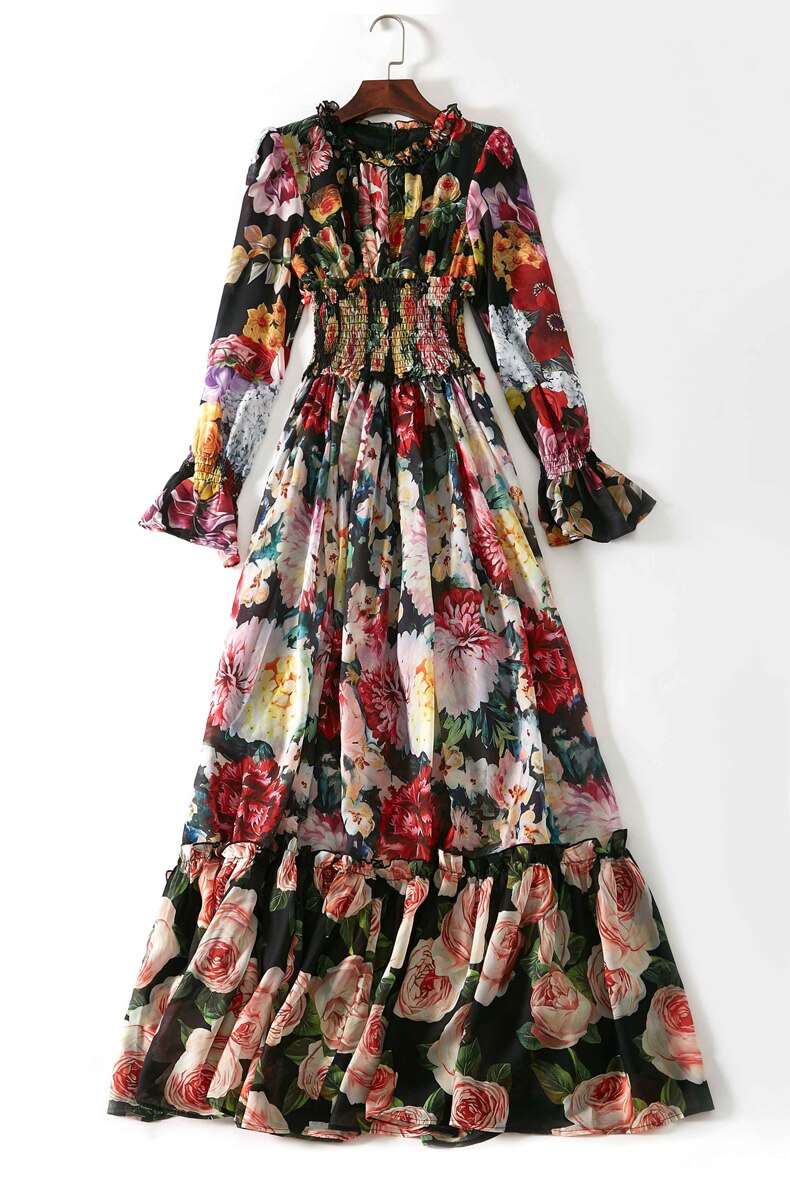 Floral Printed Ruffles Elegant Designer Casual Holiday Maxi Dresses Mssaz Desses