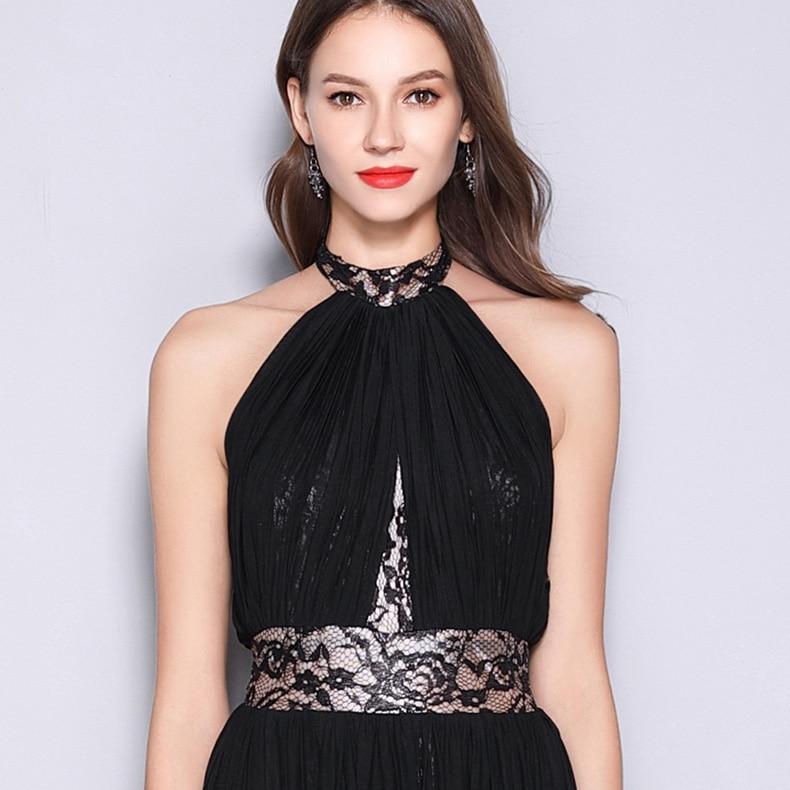 Runway Designer Dresses  Halter Sleeveless Embroidery Lace Open Back Long Party Prom Maxi Dresses Mssaz Desses
