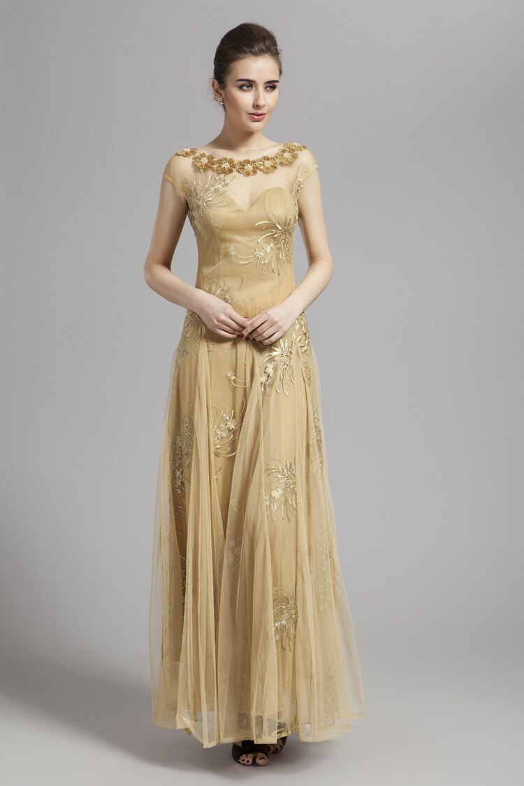 Scoop Neckline Embroidery Sequined A Line Long Prom Party Designer Dresses Mssaz Desses