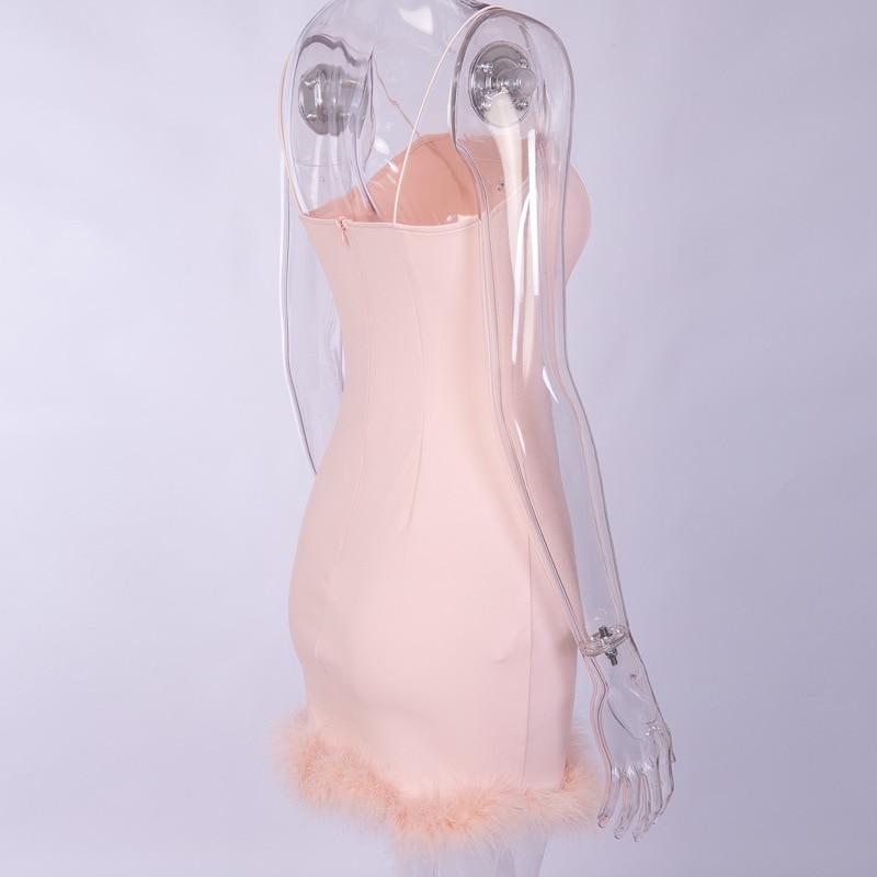 Clubwear Pink Fuzzy Feathers Strap Mini Dresses Mssaz Desses