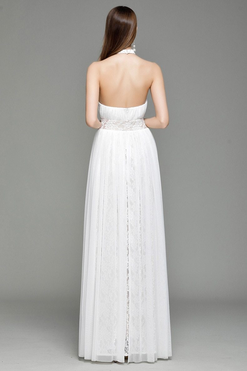 Runway Designer Dresses  Halter Sleeveless Embroidery Lace Open Back Long Party Prom Maxi Dresses Mssaz Desses