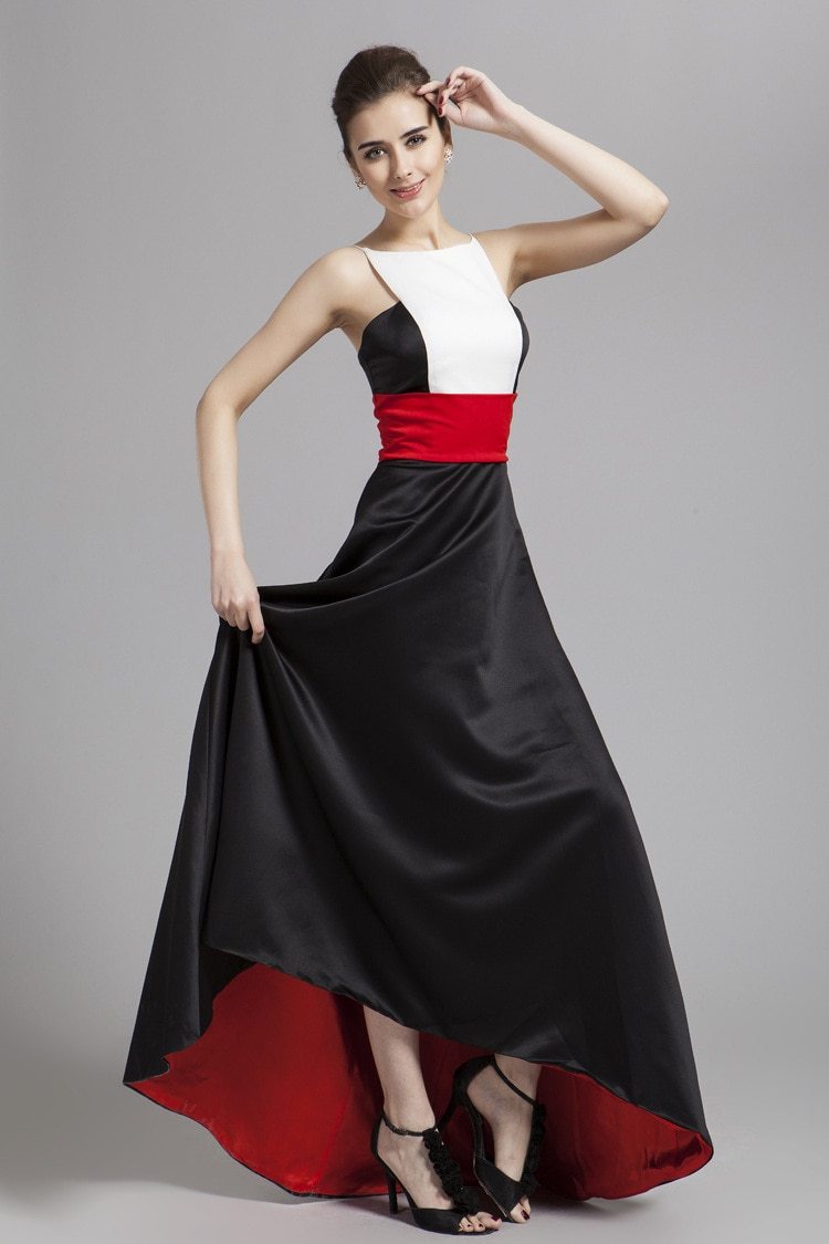 Runway Designer Dresses  Spaghetti Stripes Patchwork Color Block Hi-Low Party Prom Long Dresses Mssaz Desses