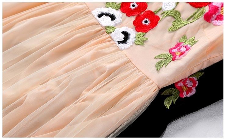 Long Lantern Sleeves Floral Embroidery Sash Belt Elegant Maxi Dress Mssaz Desses