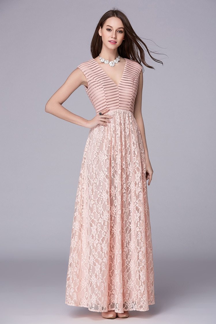 Lace Patchwork Elegant Party Prom Floor Length Runway Dresses Mssaz Desses
