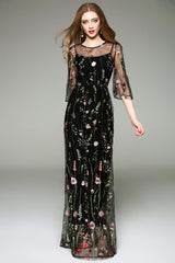 Spring  O Neck Long Sleeves Maxi Dresses Mssaz Desses