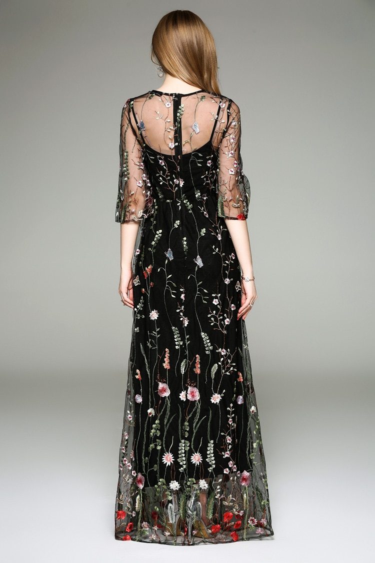 Spring  O Neck Long Sleeves Maxi Dresses Mssaz Desses