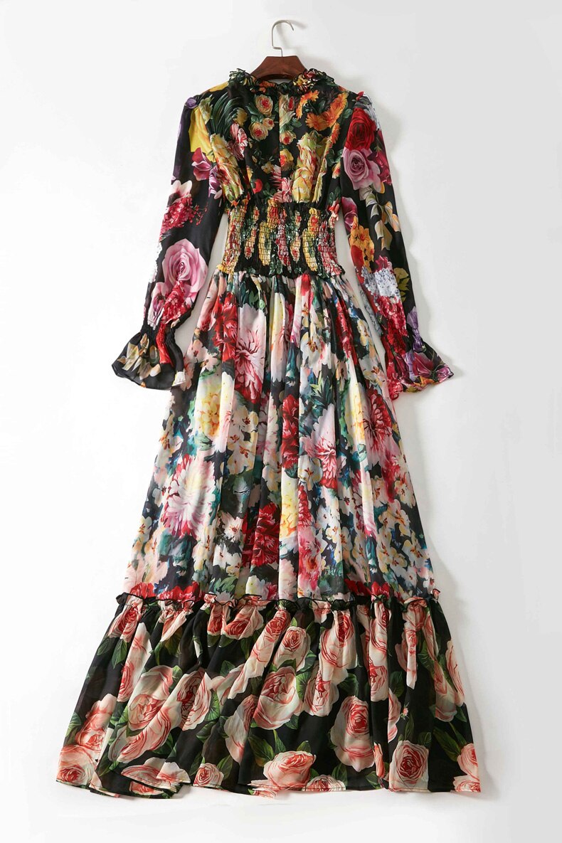 Floral Printed Ruffles Elegant Designer Casual Holiday Maxi Dresses Mssaz Desses
