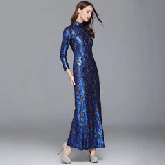 Long Sleeves Sequined Elegant Party Prom Maxi Gown Mssaz Desses