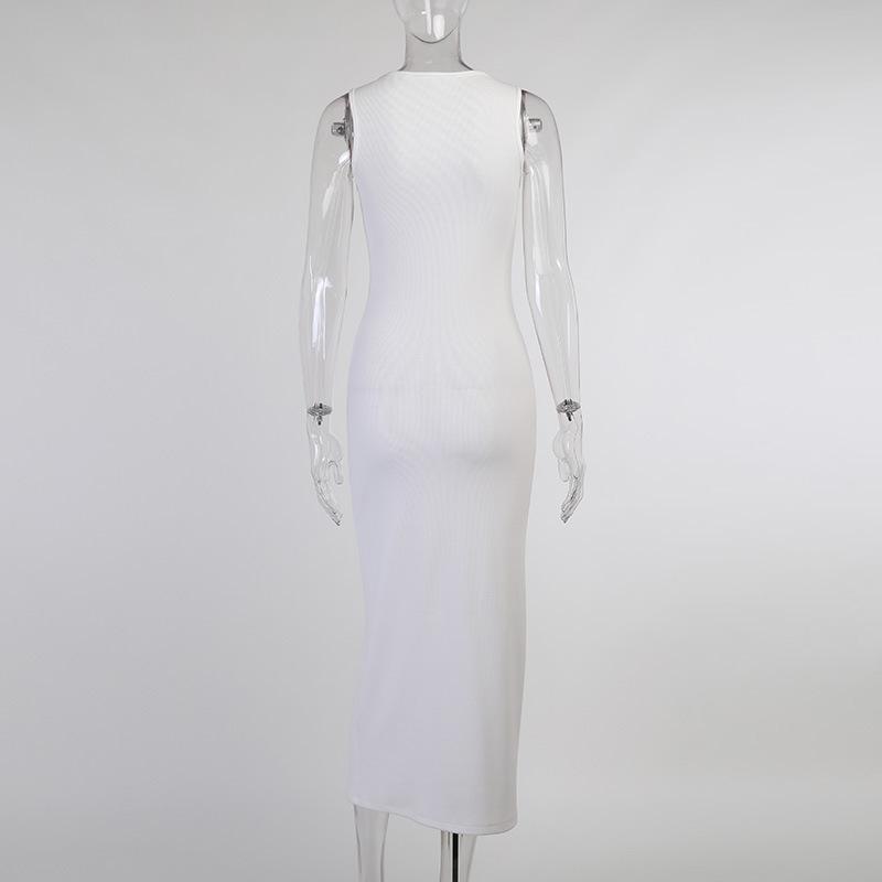 Vacation Button Up Split V Neck Sleeveless Long Dress Mssaz Desses