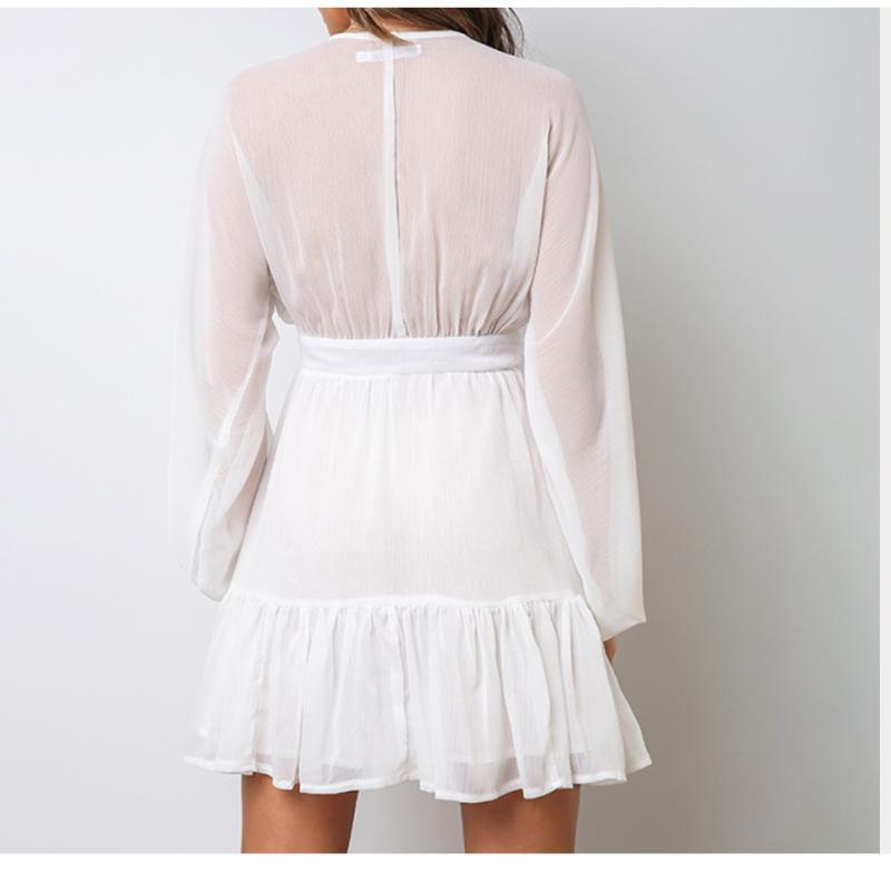 V Neck Spring  Dress Lace Long Sleeve Mini Party Dress Mssaz Desses