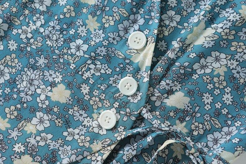 V Neck Short Sleeves Printed Buttons Lace Up Dress Mssaz Desses