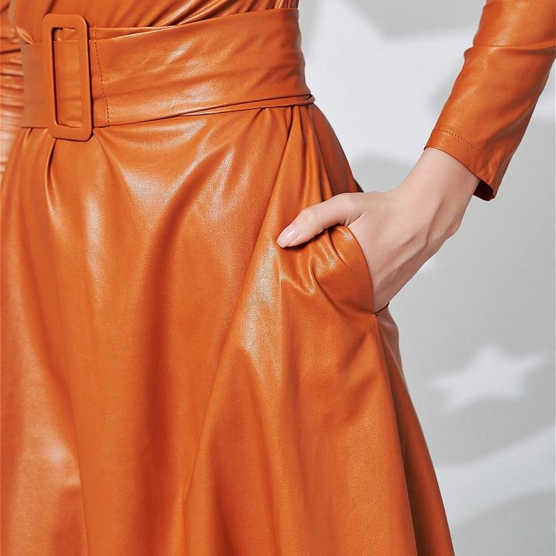 Fit And Flare Winter Dress a Line Pockets Pu Leather Midi Dress Mssaz Desses