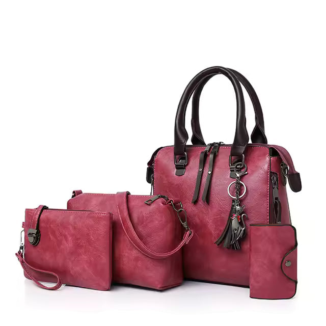Luxury Leather Designer Top-Handle Shoulder Tassel 4pcs Bag set Mssza