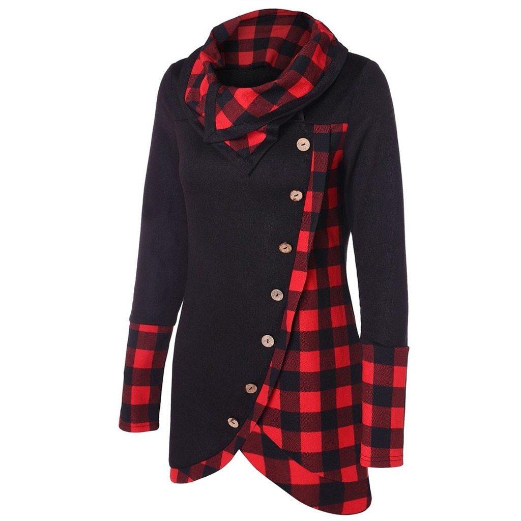 Plaid Colorblock Button Asymmetric Layered Dress Mssaz Desses