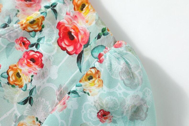 V Neck Short Sleeves Printed Sash Belt  Dress Mssaz Desses