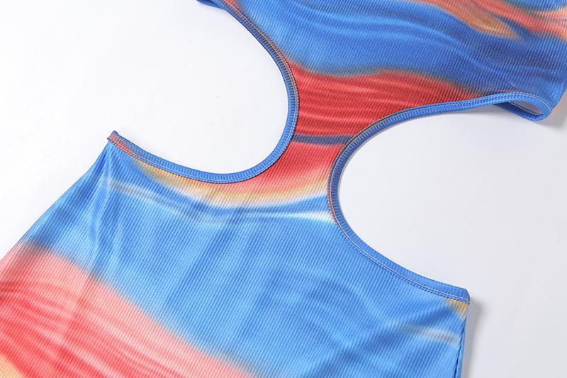 Colorful Print Vacation Long Dresses Cut Out Sleeveless Bodycon Dress Mssaz Desses