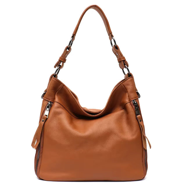 Cowhide Multi Pockets Casual Large Soft Slouchy Leather Hobo Handbag Mssza