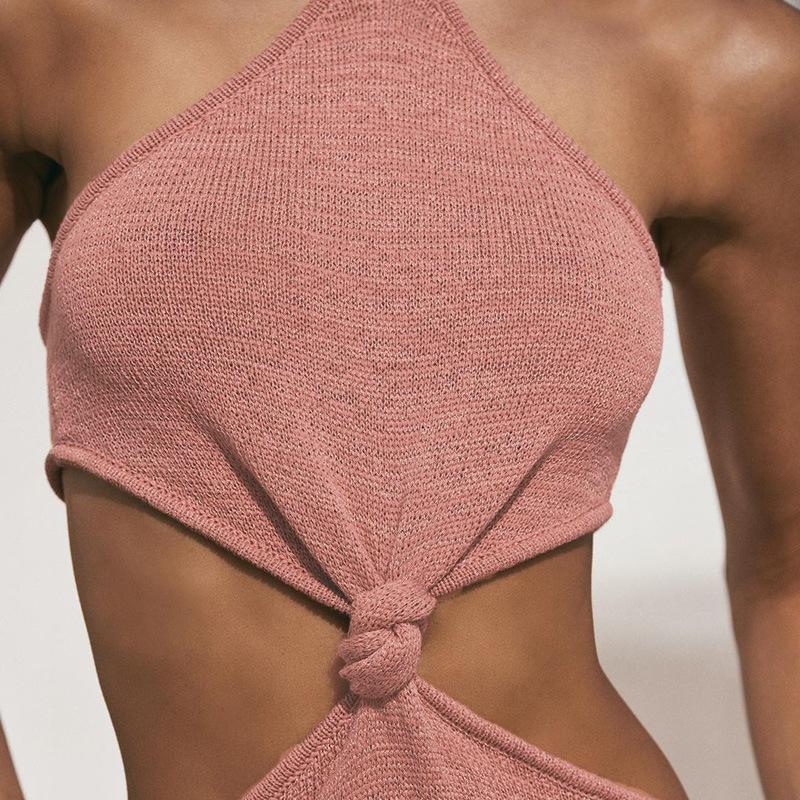 Vacation Outfits Knitted Halter Maxi Dresses Mssaz Desses