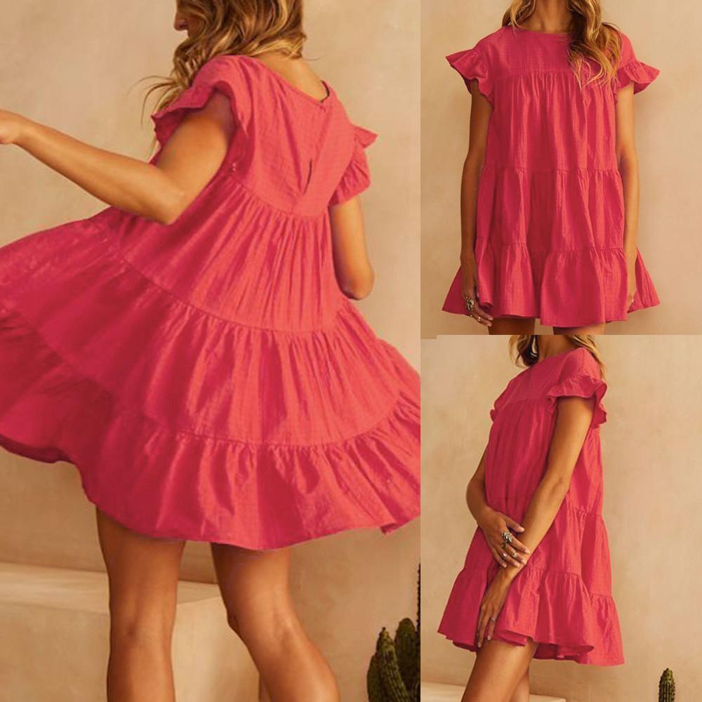 Casual Ruffle O Neck Short Sleeve Dress Mssaz Desses