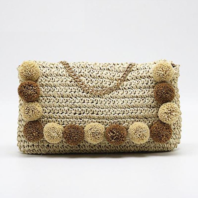 Hair Ball Decoration Straw Beach Bag for Women Mssza