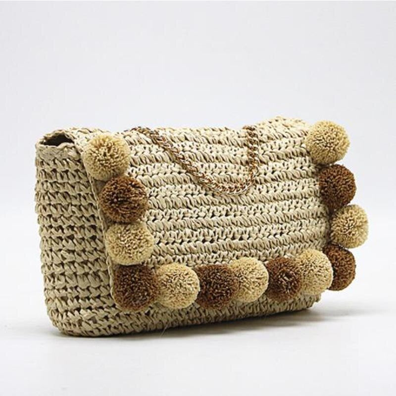 Hair Ball Decoration Straw Beach Bag for Women Mssza