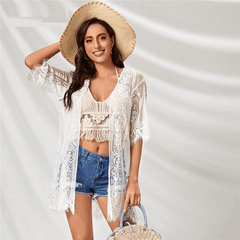 Half Sleeve Solid Boho Sheer Kimonos Mssza