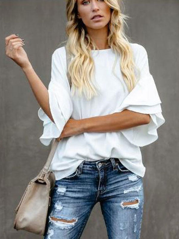 Half Sleeves Tees Polyester Jewel Neck T shirt Mssza