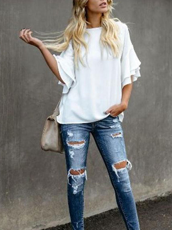 Half Sleeves Tees Polyester Jewel Neck T shirt Mssza
