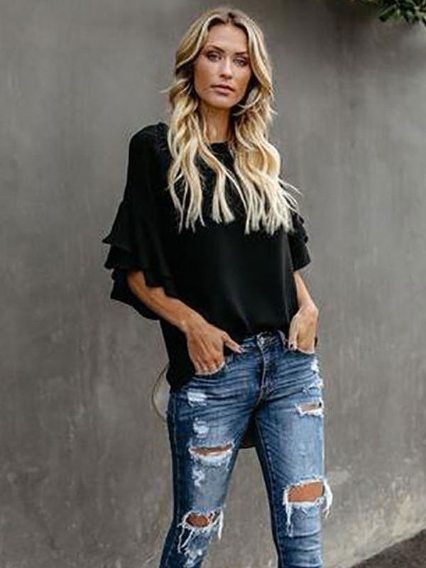 Half Sleeves Tees Polyester Jewel Neck T shirt Mssza