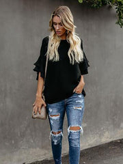 Half Sleeves Tees Polyester Jewel Neck T shirt Mssza