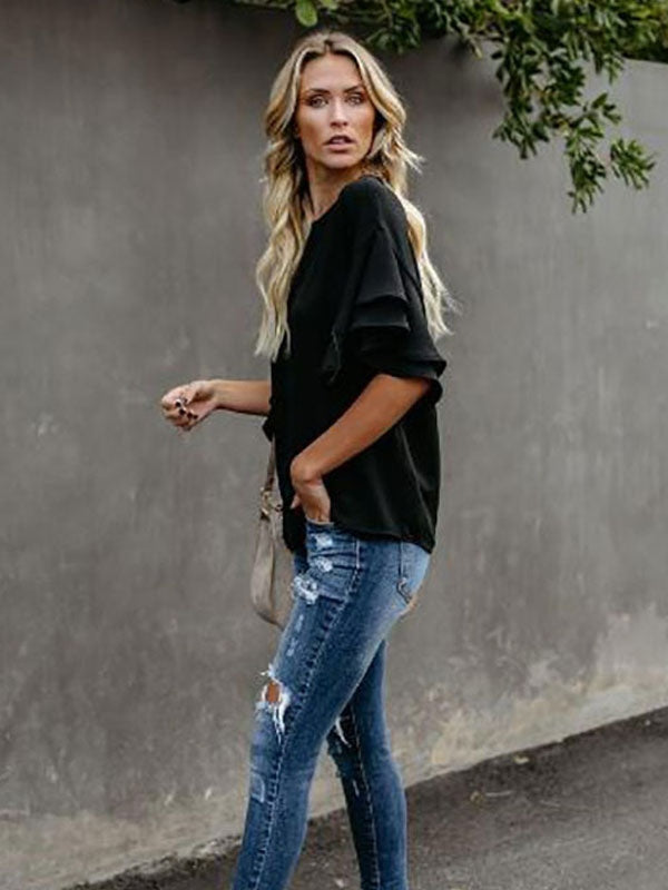 Half Sleeves Tees Polyester Jewel Neck T shirt Mssza