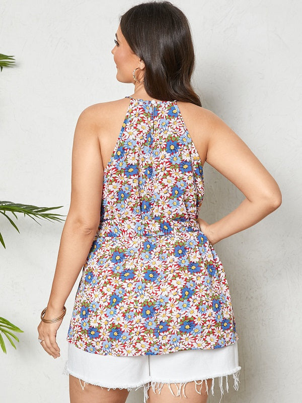 Halter Calico Tie-up Design Belt Sleeveless Cami Mssza