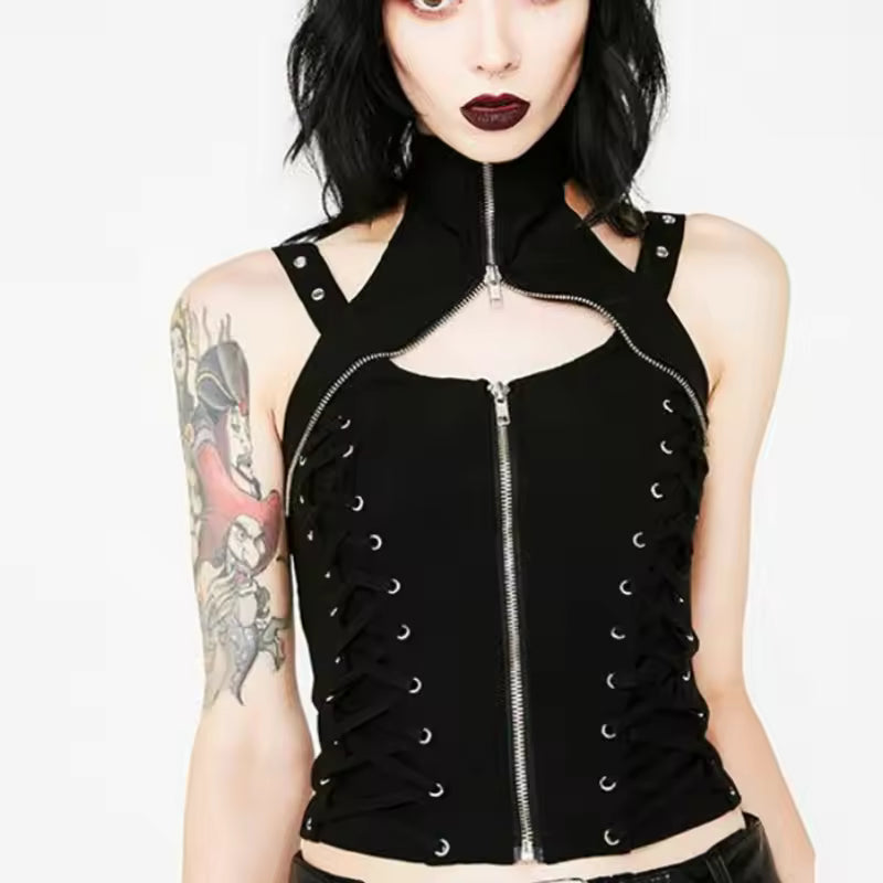 Halter Gothic Corset Vest High Waist Bandage Hollow Out Crop Top Mssza