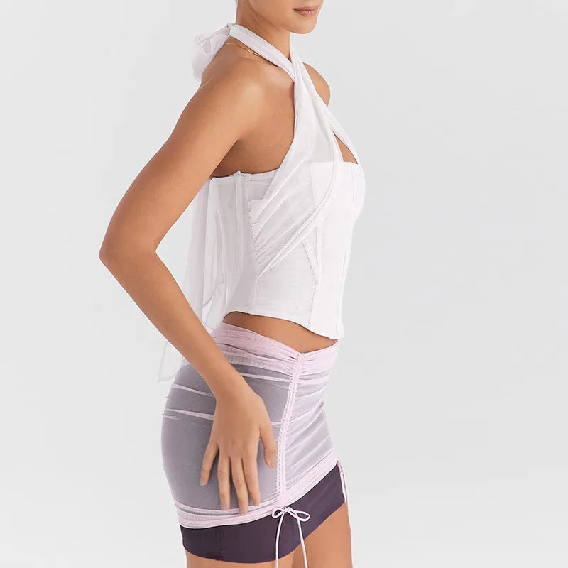 Halter Sleeveless Skinny With Fishbone Backless Club Party Crop Tops Mssza