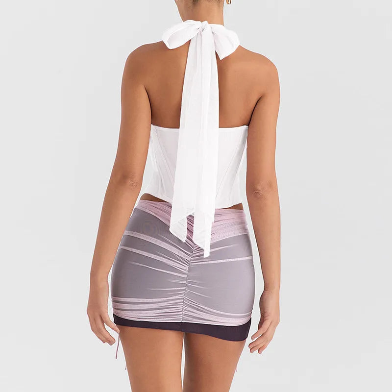Halter Sleeveless Skinny With Fishbone Backless Club Party Crop Tops Mssza