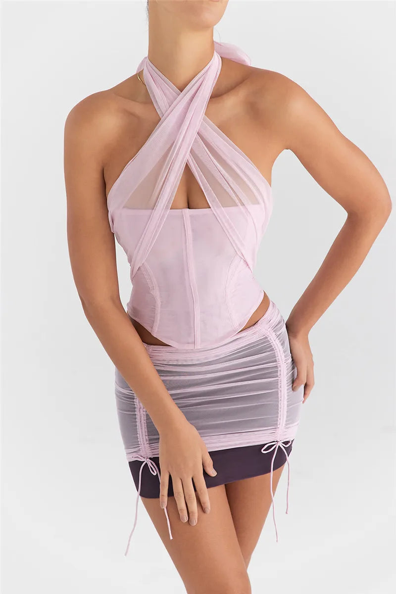 Halter Sleeveless Skinny With Fishbone Backless Club Party Crop Tops Mssza