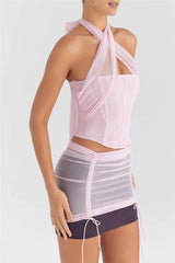 Halter Sleeveless Skinny With Fishbone Backless Club Party Crop Tops Mssza