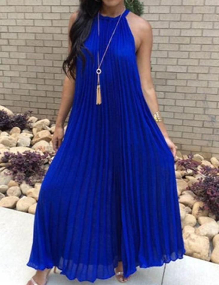 Halter White Pleated Maxi Dress Mssaz Desses