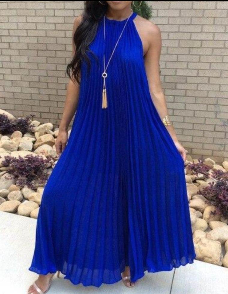 Halter White Pleated Maxi Dress Mssaz Desses