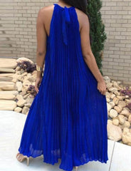 Halter White Pleated Maxi Dress Mssaz Desses